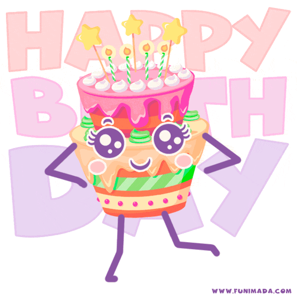 Funny Dancing and smiling Kawaii Happy Birthday Cake