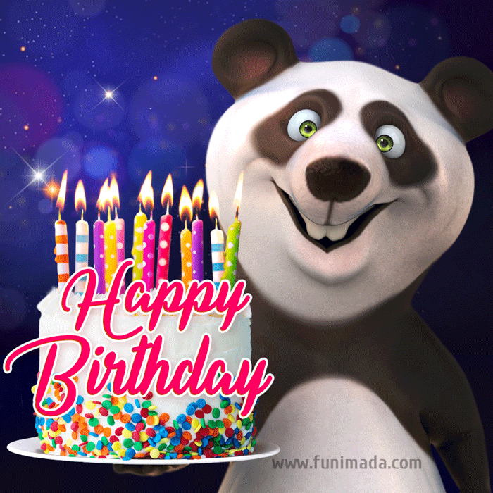 Funny panda with a birthday cake gif animation — Download on 