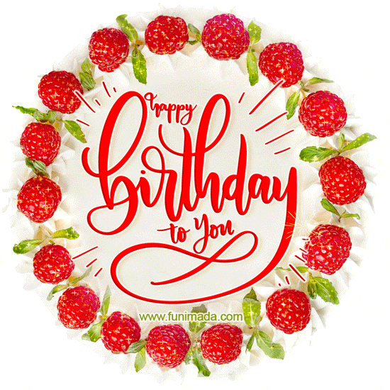 Raspberry Happy Birthday Cake with Glitter and Sparkle Effects (GIF)