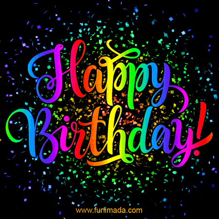 Happy birthday rainbow lettering and confetti gif card