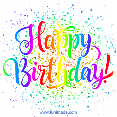 Rainbow particles and colorful words original happy birthday gif