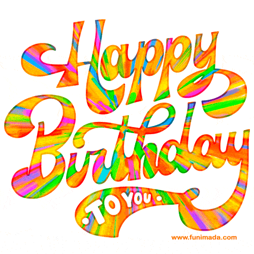 Happy Birthday Greeting Card with Rainbow Text GIF