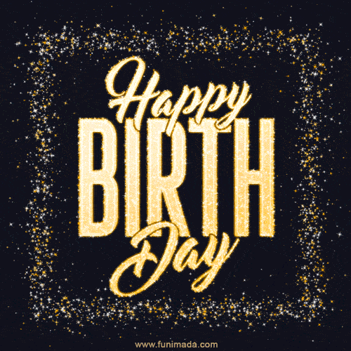 Gold glitter particles frame on black background happy birthday gif —  Download on 