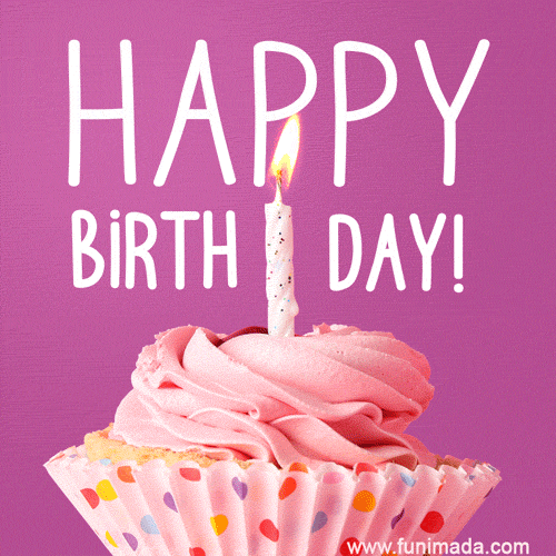 Happy Birthday To You Muffin with lit candle animated ecard with music
