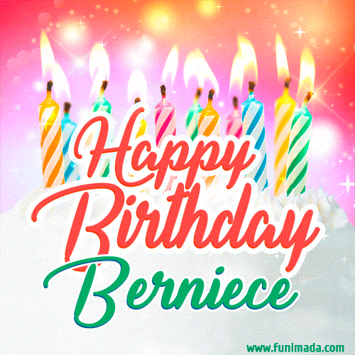 Happy Birthday GIF for Berniece with Birthday Cake and Lit Candles