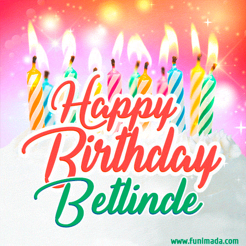 Happy Birthday GIF for Betlinde with Birthday Cake and Lit Candles