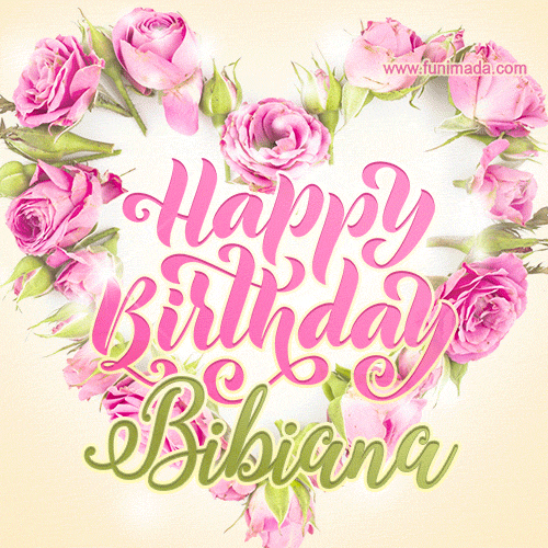 Pink rose heart shaped bouquet - Happy Birthday Card for Bibiana