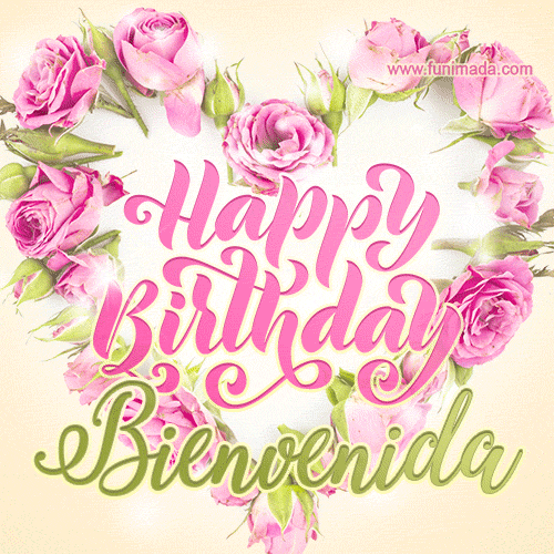 Pink rose heart shaped bouquet - Happy Birthday Card for Bienvenida