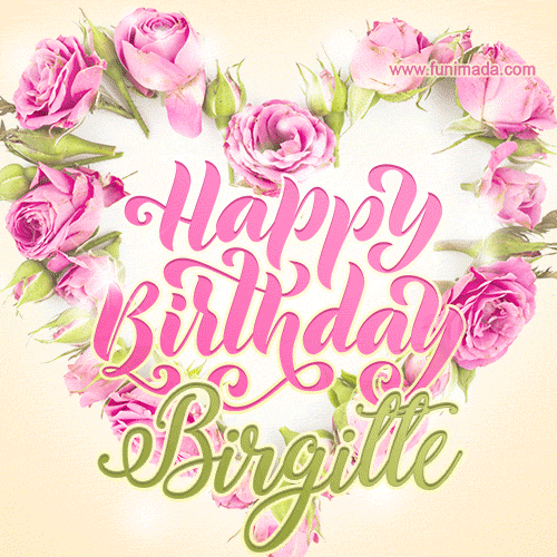 Pink rose heart shaped bouquet - Happy Birthday Card for Birgitte