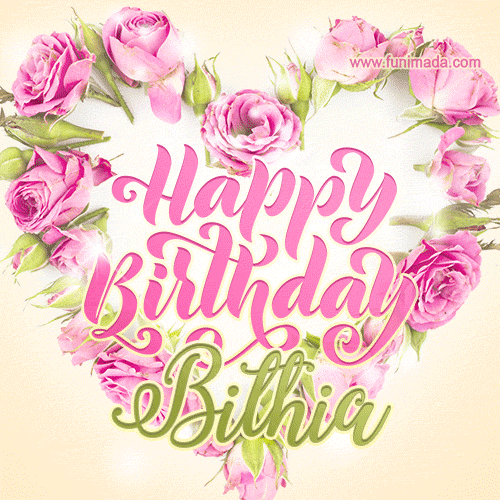 Pink rose heart shaped bouquet - Happy Birthday Card for Bithia