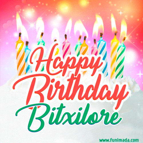Happy Birthday GIF for Bitxilore with Birthday Cake and Lit Candles