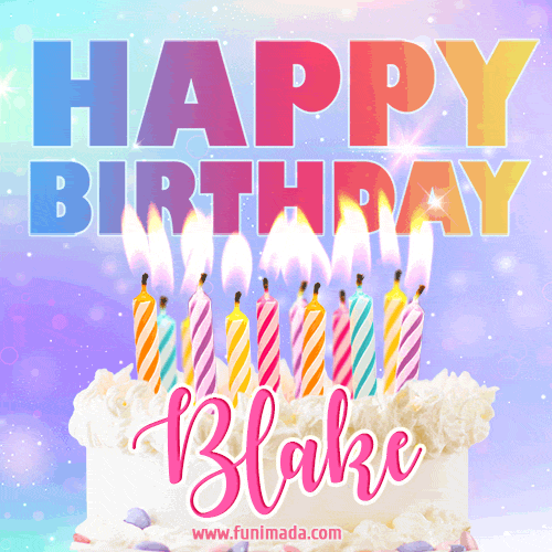 Animated Happy Birthday Cake with Name Blake and Burning Candles