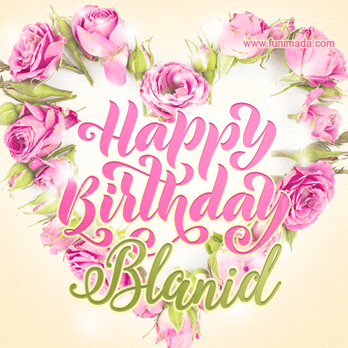 Pink rose heart shaped bouquet - Happy Birthday Card for Blanid