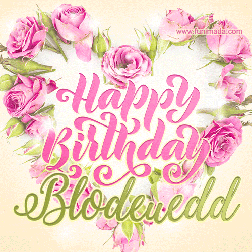 Pink rose heart shaped bouquet - Happy Birthday Card for Blodeuedd