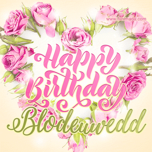 Pink rose heart shaped bouquet - Happy Birthday Card for Blodeuwedd