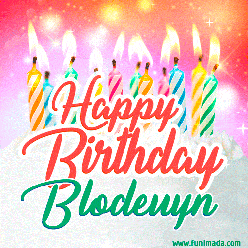 Happy Birthday GIF for Blodeuyn with Birthday Cake and Lit Candles