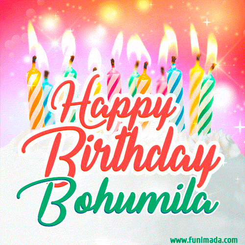 Happy Birthday GIF for Bohumila with Birthday Cake and Lit Candles