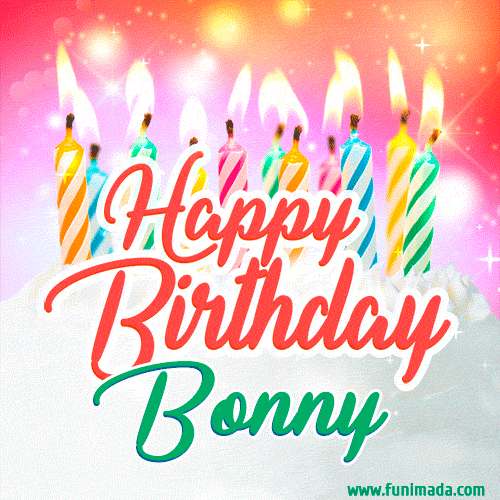 Happy Birthday GIF for Bonny with Birthday Cake and Lit Candles