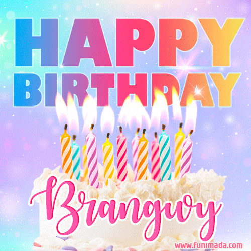 Animated Happy Birthday Cake with Name Brangwy and Burning Candles