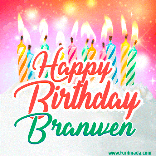 Happy Birthday GIF for Branwen with Birthday Cake and Lit Candles