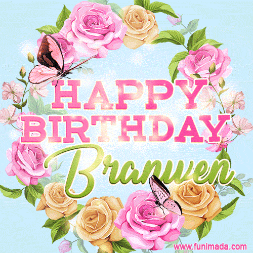 Beautiful Birthday Flowers Card for Branwen with Glitter Animated Butterflies