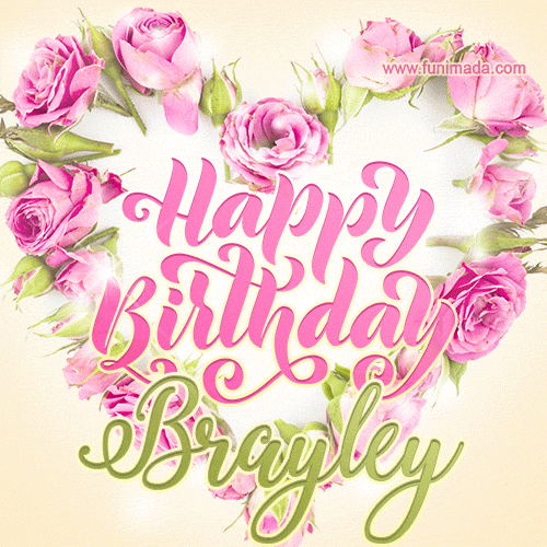 Pink rose heart shaped bouquet - Happy Birthday Card for Brayley