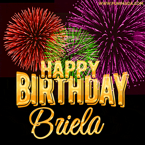 Wishing You A Happy Birthday, Briela! Best fireworks GIF animated greeting card.