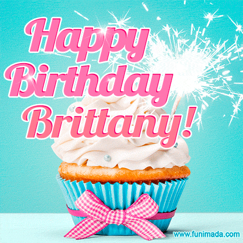 Happy Birthday Brittany! Elegang Sparkling Cupcake GIF Image.