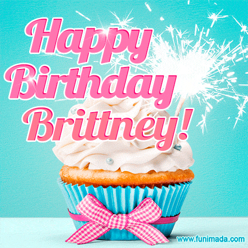Happy Birthday Brittney! Elegang Sparkling Cupcake GIF Image.