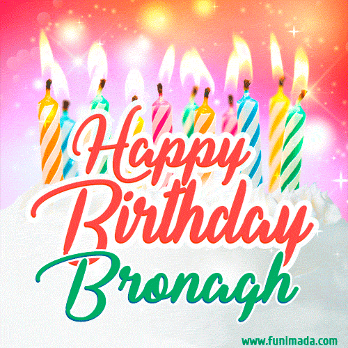 Happy Birthday GIF for Bronagh with Birthday Cake and Lit Candles