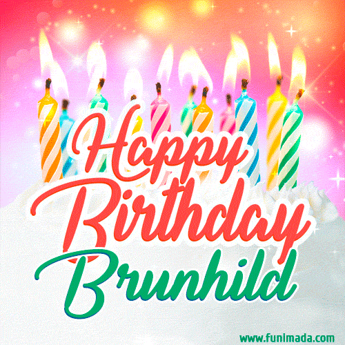 Happy Birthday GIF for Brunhild with Birthday Cake and Lit Candles