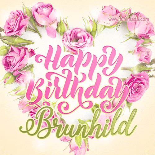 Pink rose heart shaped bouquet - Happy Birthday Card for Brunhild