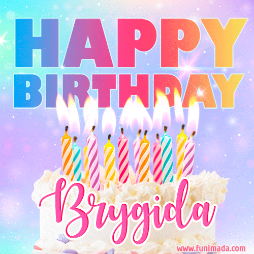 Animated Happy Birthday Cake with Name Brygida and Burning Candles