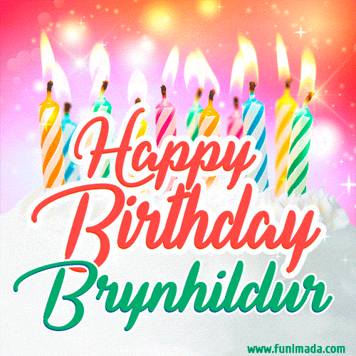 Happy Birthday GIF for Brynhildur with Birthday Cake and Lit Candles