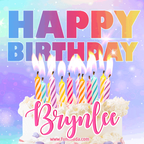 Animated Happy Birthday Cake with Name Brynlee and Burning Candles
