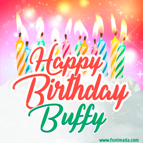 Happy Birthday GIF for Buffy with Birthday Cake and Lit Candles