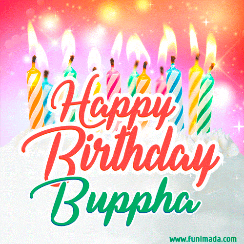Happy Birthday GIF for Buppha with Birthday Cake and Lit Candles