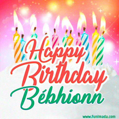 Happy Birthday GIF for Bébhionn with Birthday Cake and Lit Candles