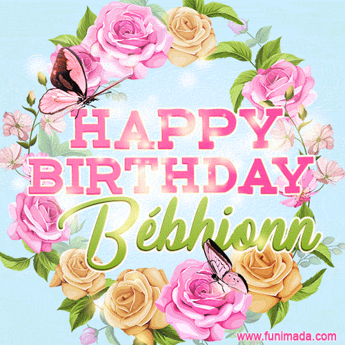 Beautiful Birthday Flowers Card for Bébhionn with Glitter Animated Butterflies