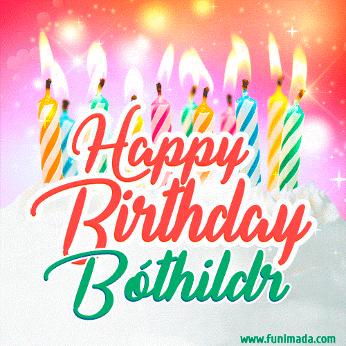 Happy Birthday GIF for Bóthildr with Birthday Cake and Lit Candles