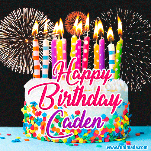 Amazing Animated GIF Image for Caden with Birthday Cake and Fireworks