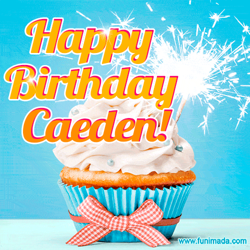 Happy Birthday, Caeden! Elegant cupcake with a sparkler.