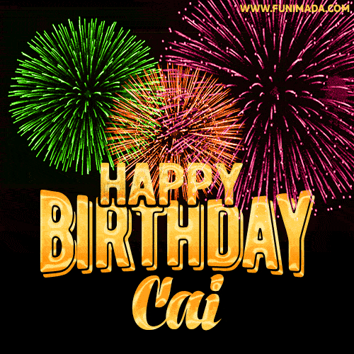 Wishing You A Happy Birthday, Caidan! Best fireworks GIF animated greeting card.