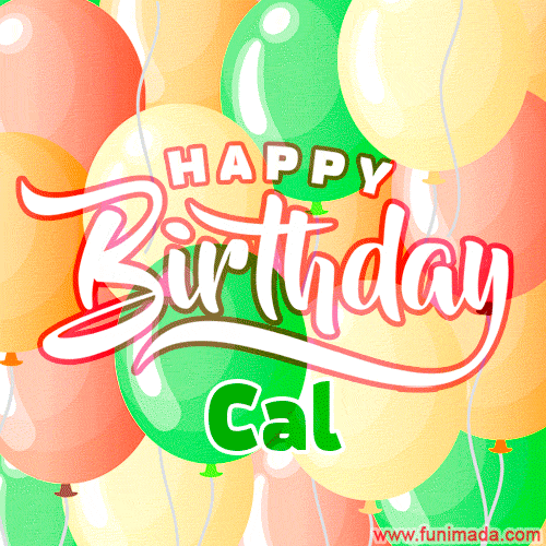Happy Birthday Image for Cal. Colorful Birthday Balloons GIF Animation.