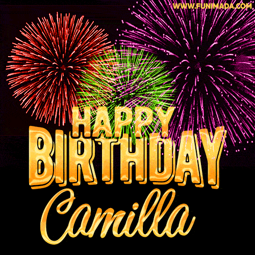 Wishing You A Happy Birthday, Camilla! Best fireworks GIF animated greeting card.