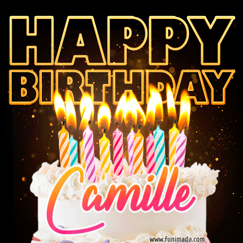 Camille - Animated Happy Birthday Cake GIF Image for WhatsApp
