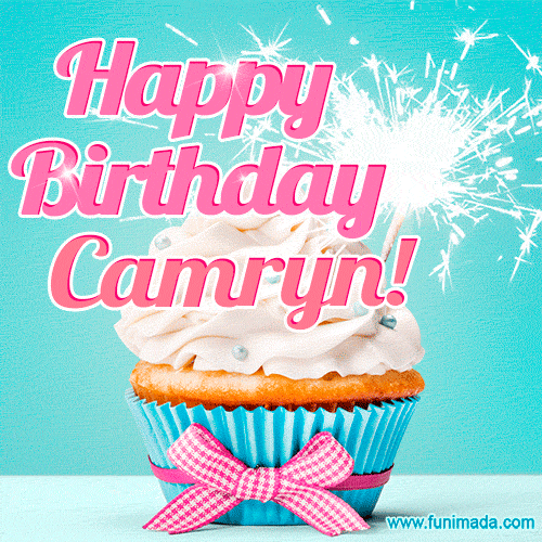 Happy Birthday Camryn! Elegang Sparkling Cupcake GIF Image.