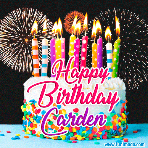 Amazing Animated GIF Image for Carden with Birthday Cake and Fireworks