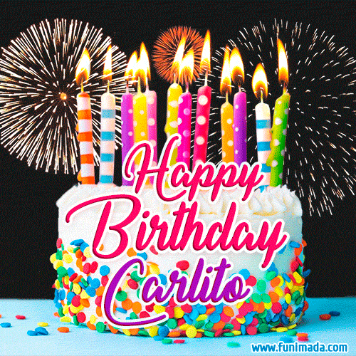 Amazing Animated GIF Image for Carlito with Birthday Cake and Fireworks