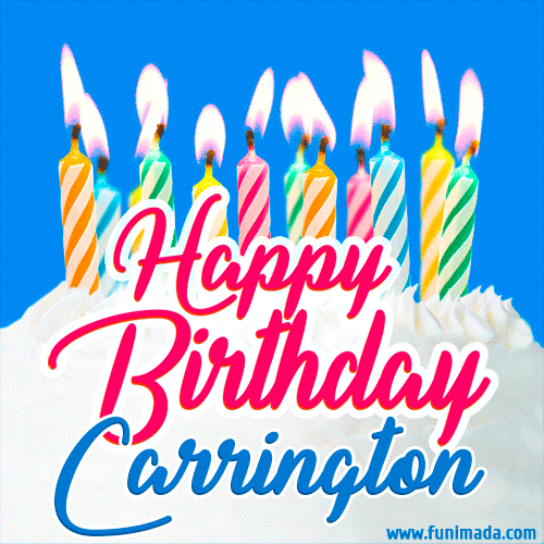 Happy Birthday GIF for Carrington with Birthday Cake and Lit Candles